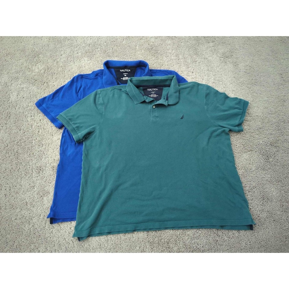 Lot of 2 Nautica Polo Shirt Mens‎ 3XL Green Blue Short Sleeve Classic Fit